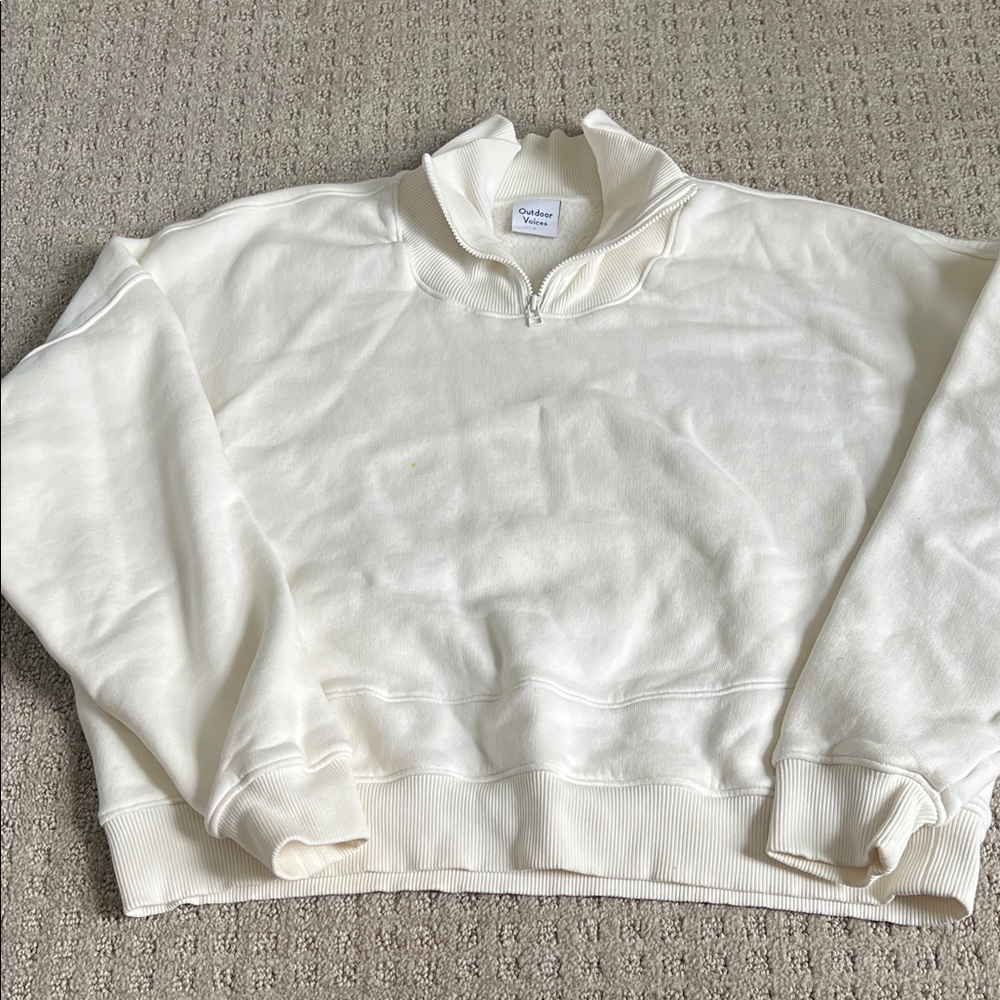 Outdoor Voices Cream Zip-Up Sweater